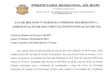 Ata de Reunião da Comissão Deliberativa - Concurso GCM